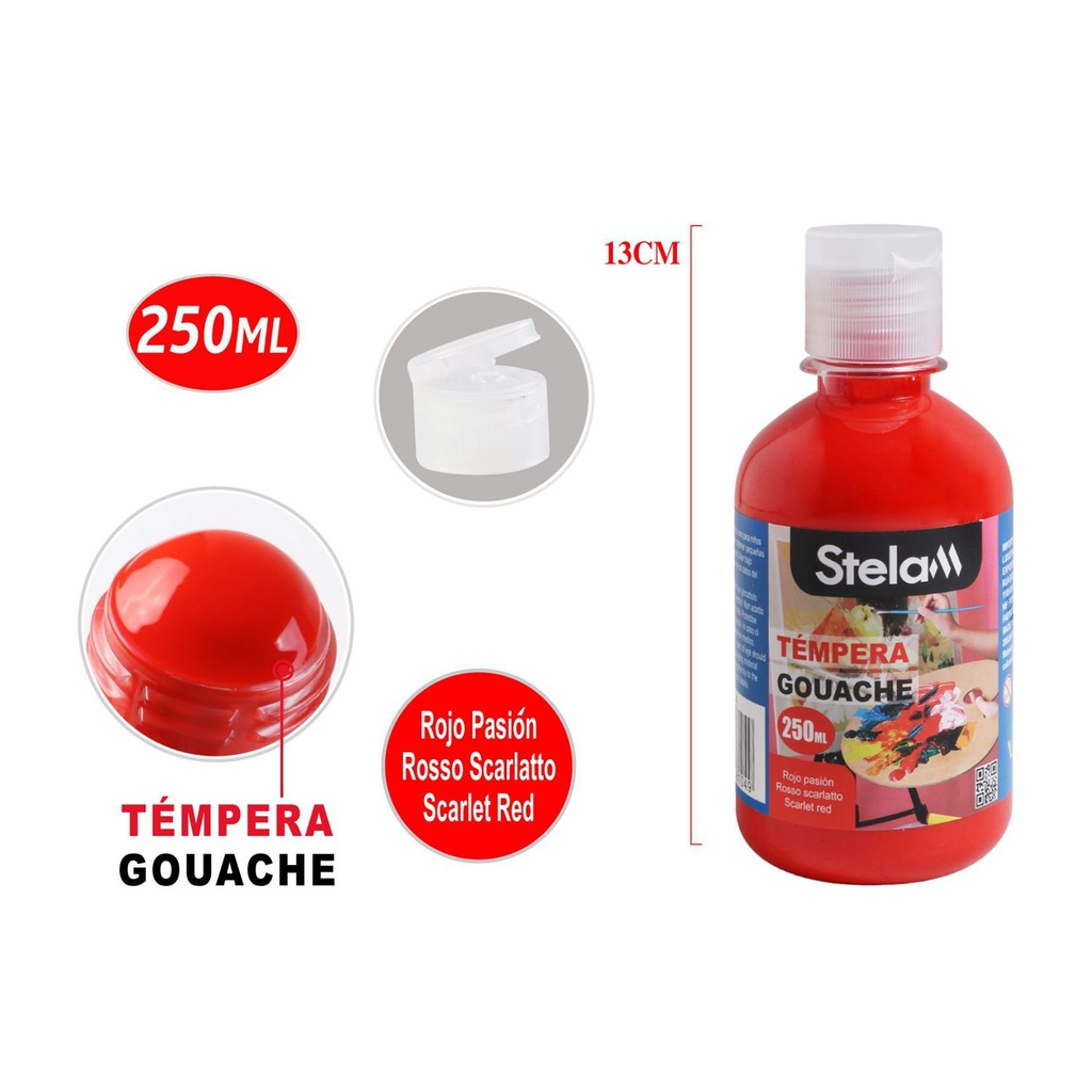 Témpera roja 250ml para pintura y artes plásticas