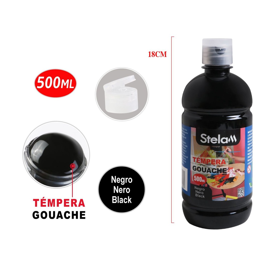 Témpera negra 500ml para pintura artística