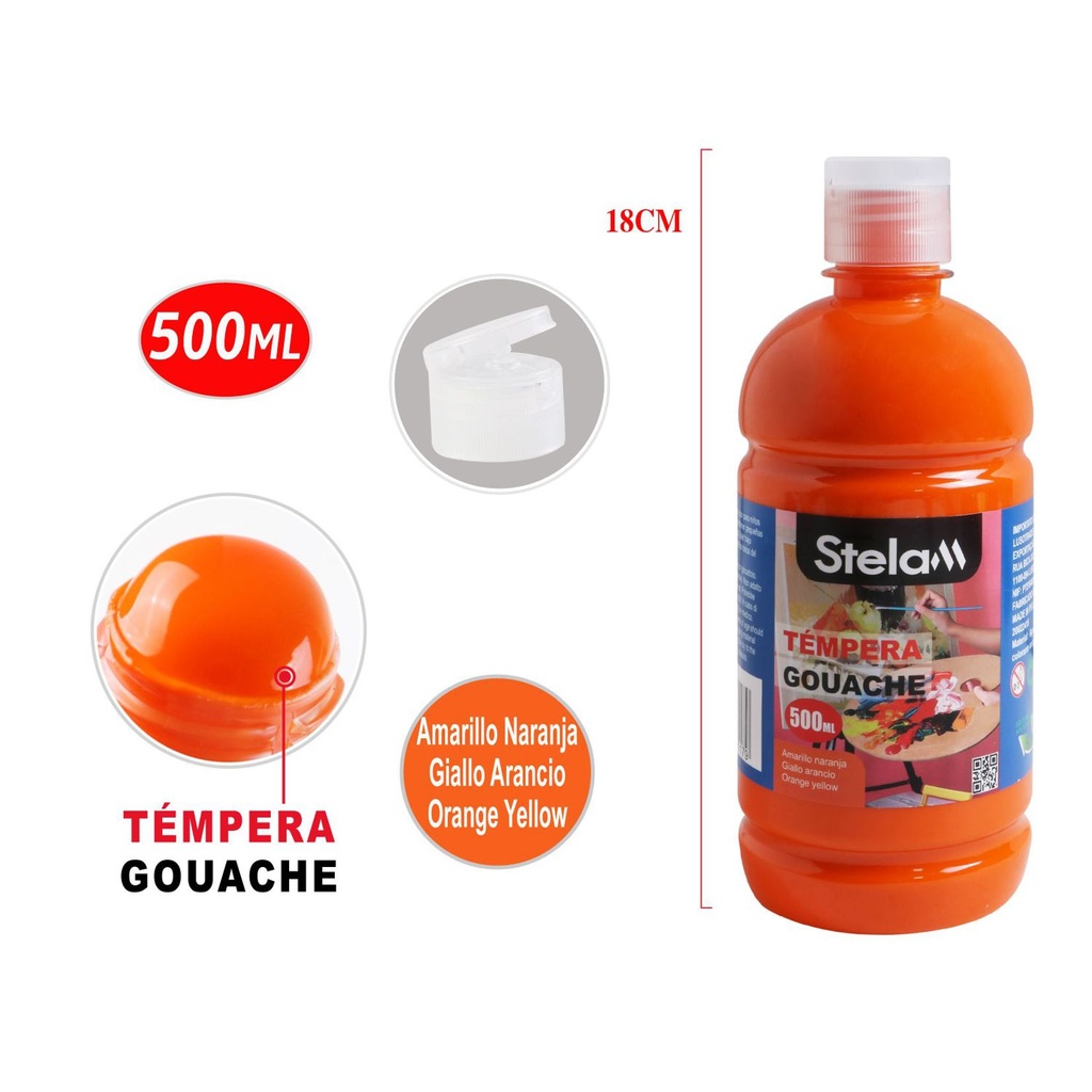 Tempera 500ml naranja para dibujo