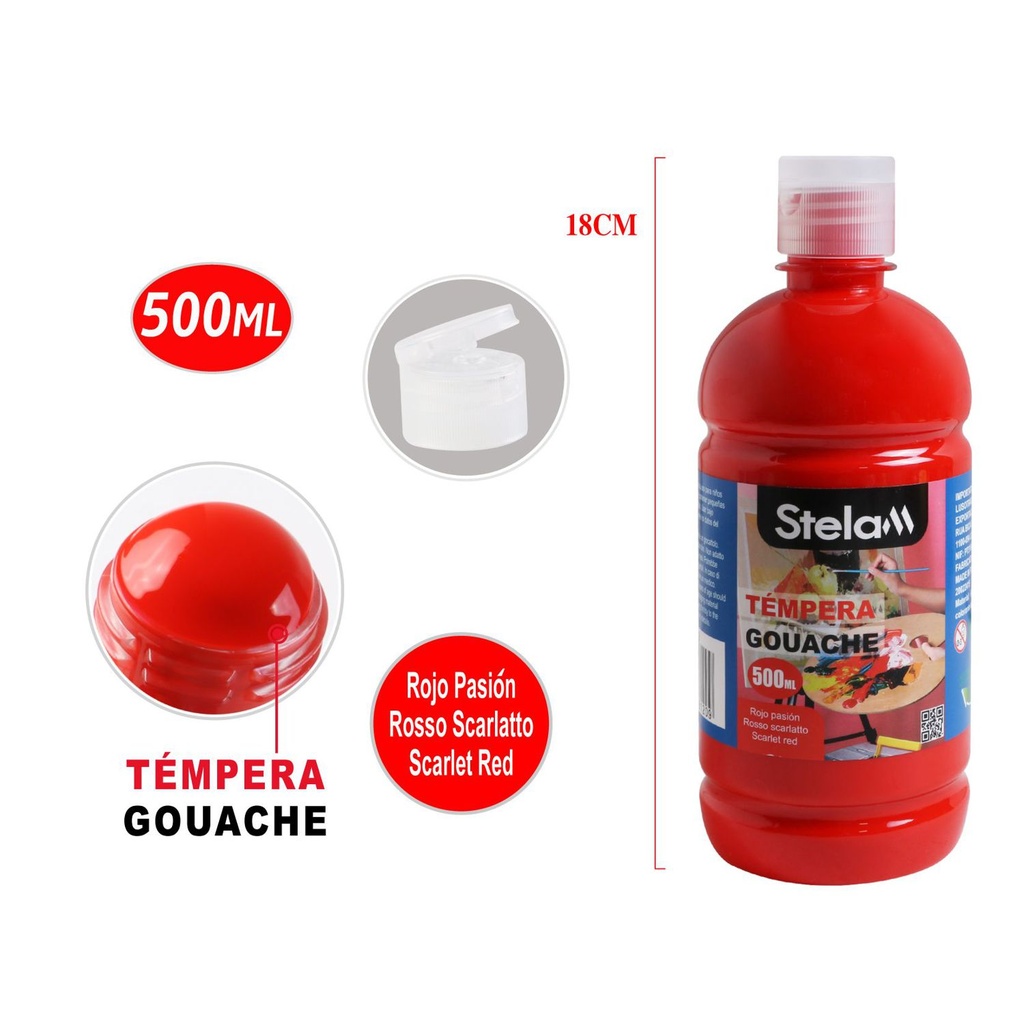 Témpera roja 500ml para pintura y arte