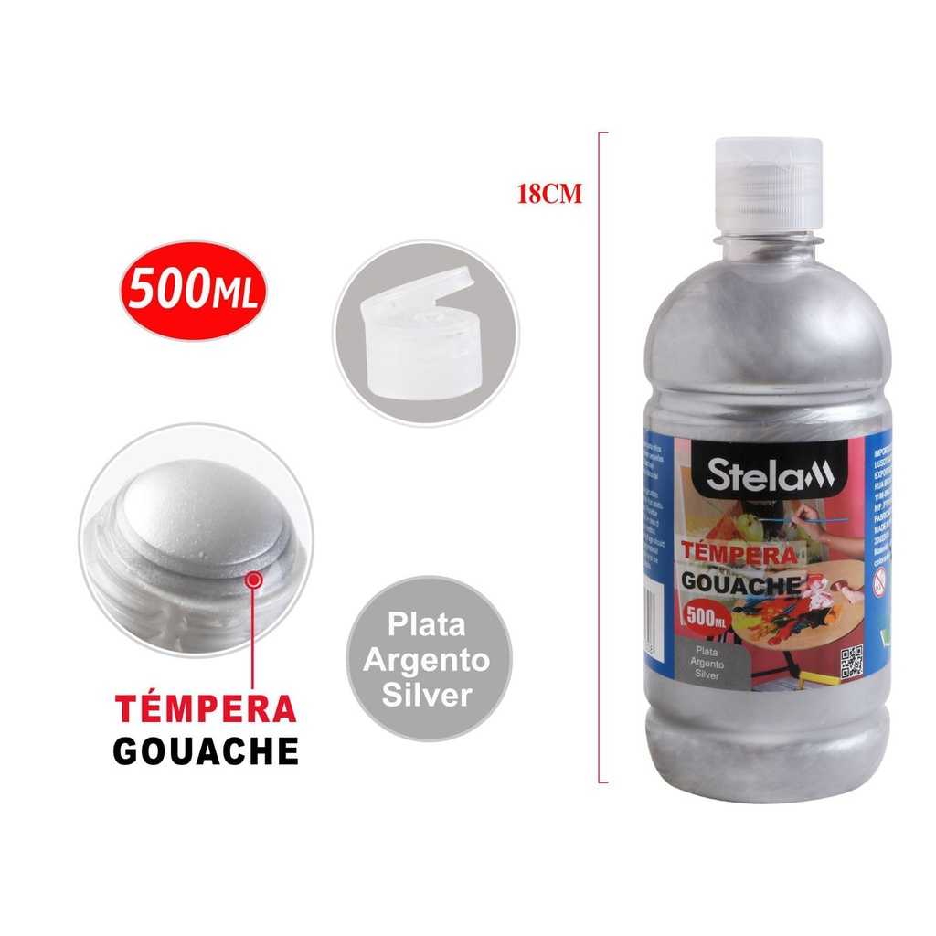 Témpera plateada 500ml para manualidades y pintura artística