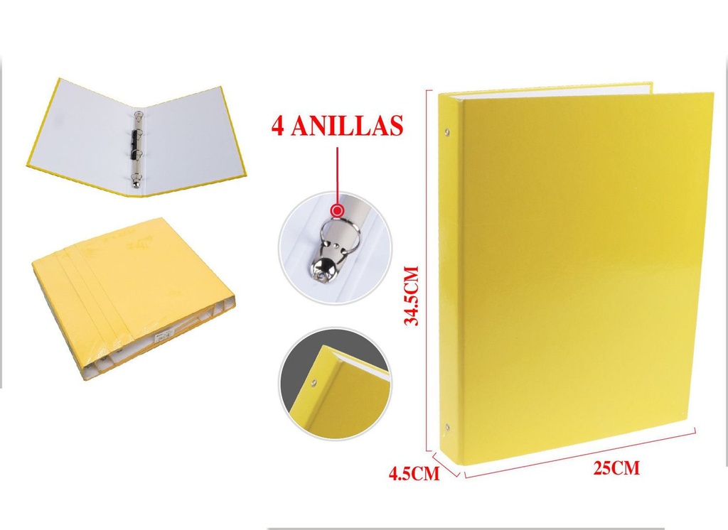 Carpeta 4 anillas de cartón amarillo para archivo y organización