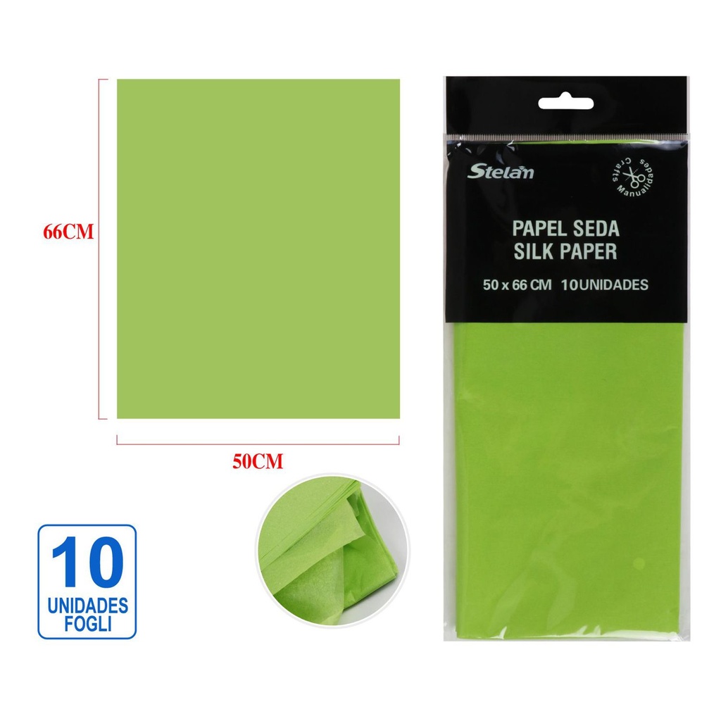 Papel seda verde 50x66cm 10u para manualidades