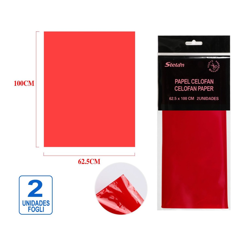 Papel celofán 62.5x100cm rojo 2pcs para manualidades