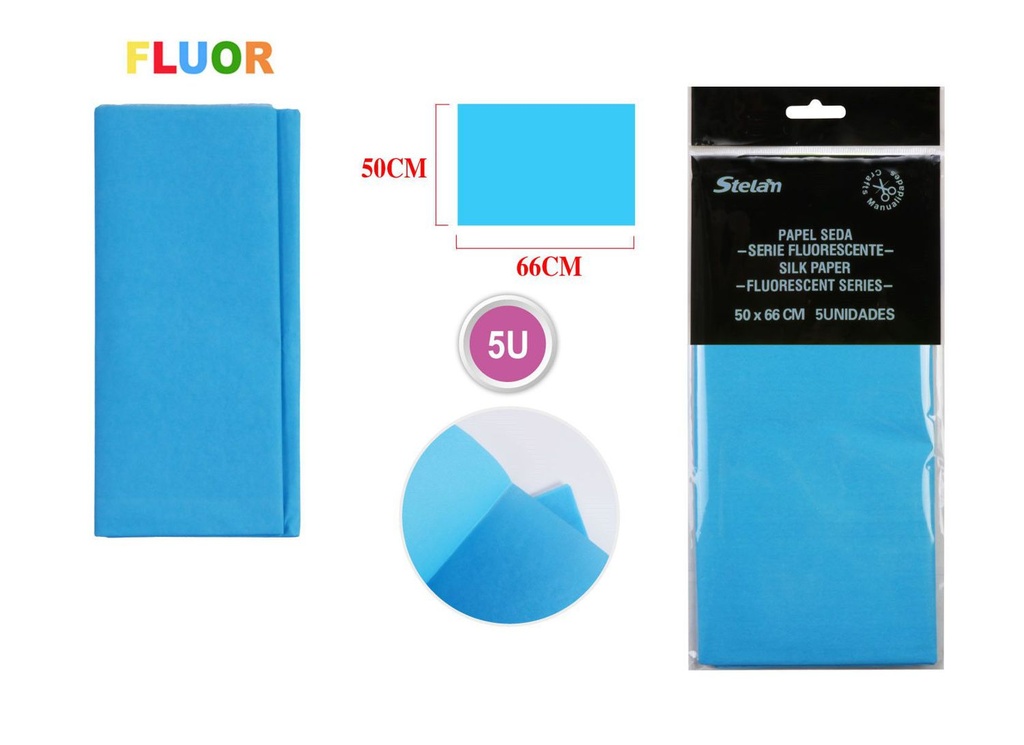 Papel de seda 50x66 5u azul fluorescente para manualidades