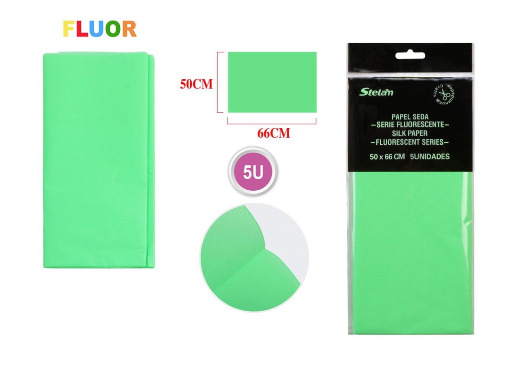 Papel fluorescente verde 50x66cm para manualidades