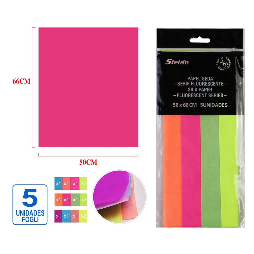 Papel de seda fluorescente 5pc 50x66cm