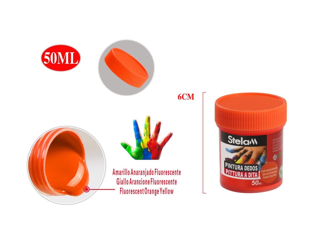 Pintura dedo fluorescente naranja 50ml para actividades artísticas