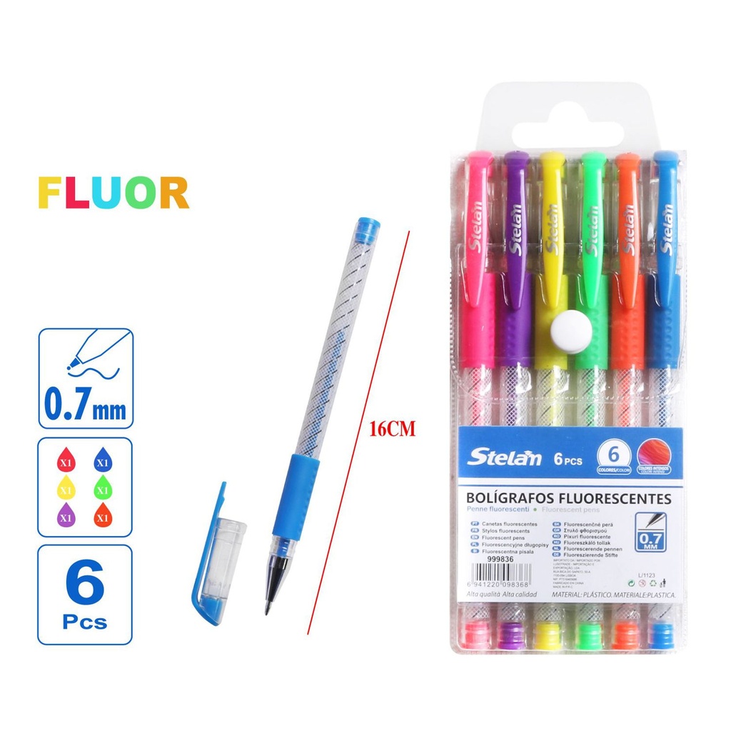 Bolígrafos fluorescentes triangulares PVC 6pcs para escritura