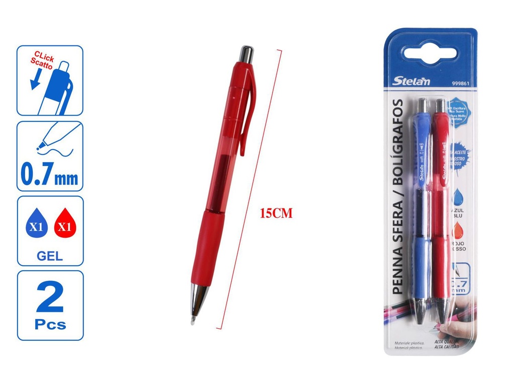 Bolígrafos de secado rápido 0.7mm azul y rojo pack de 2