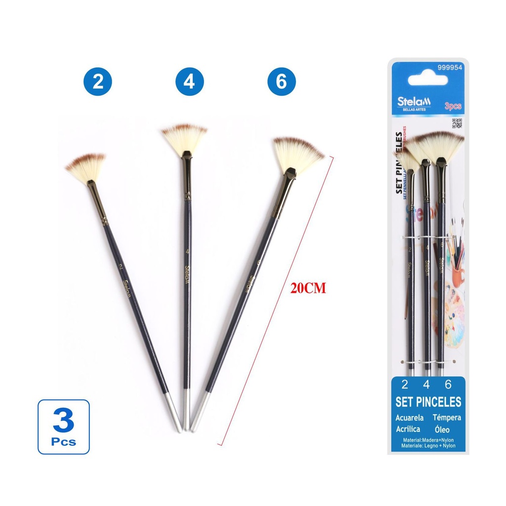 Set de pinceles de abanico 3pcs para pintura