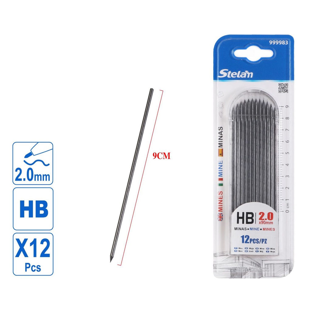 Minas de grafito HB 2.0mm 12pcs para portaminas