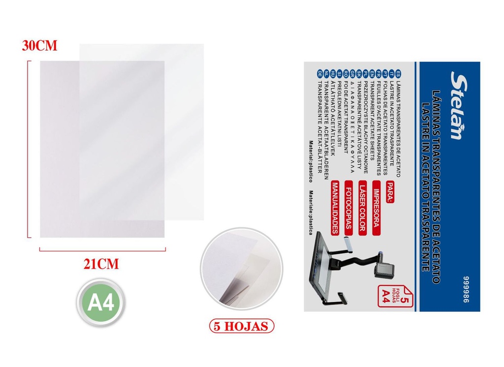 Láminas transparentes de acetato A4 para impresiones