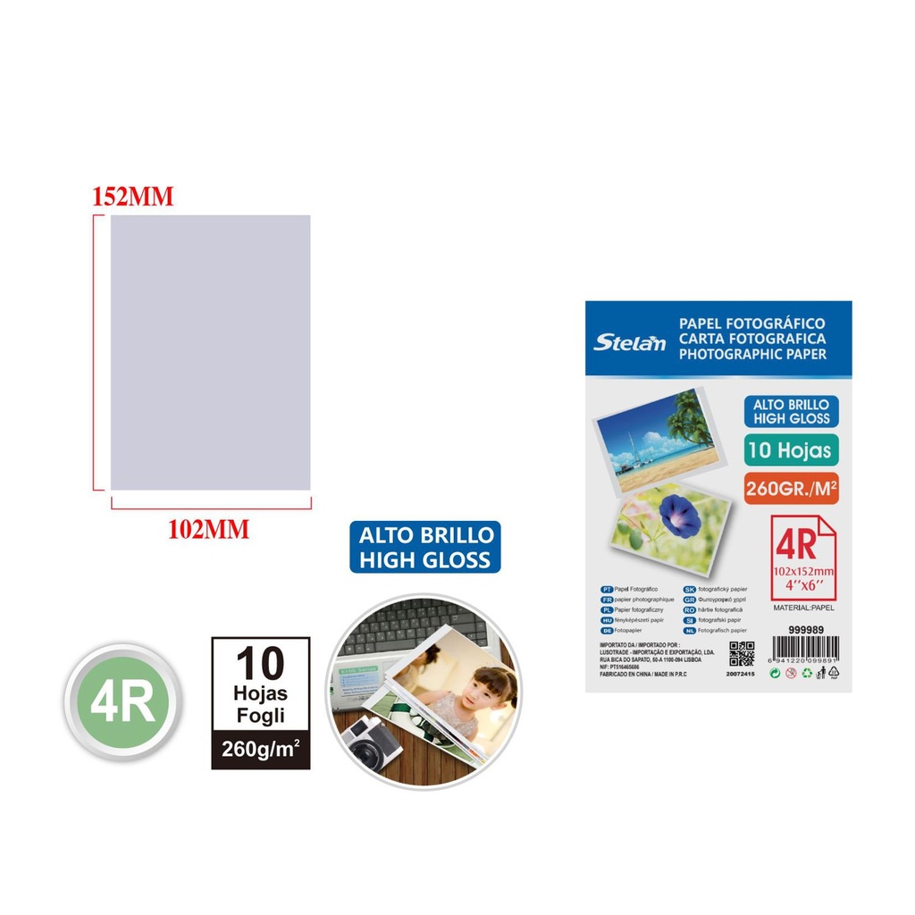 Papel fotográfico brillante 260g 4*6mm 10pcs