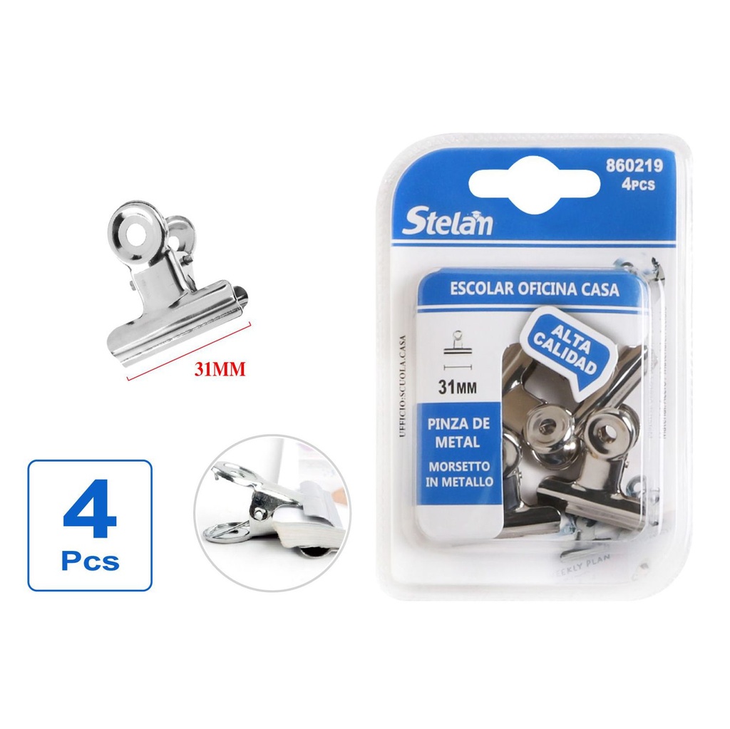 Pinza de metal 31mm 4pc para oficinas y papelería