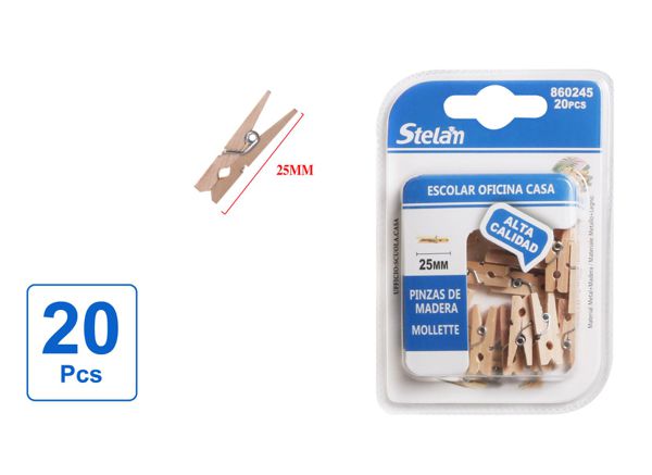 Pinzas de madera 25mm 20pcs para manualidades y organización