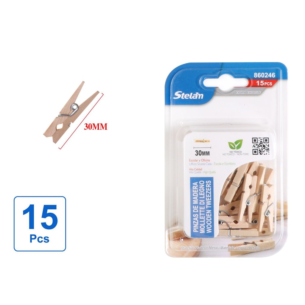 Pinzas de madera 30mm 15pcs para oficina y papelería