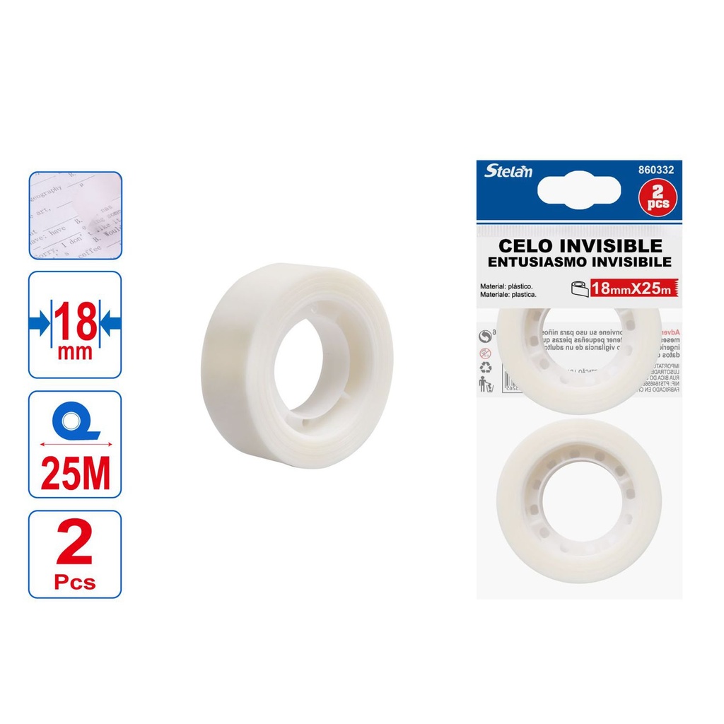 Celo invisible 2pcs 18mm x 25m para oficinas y manualidades