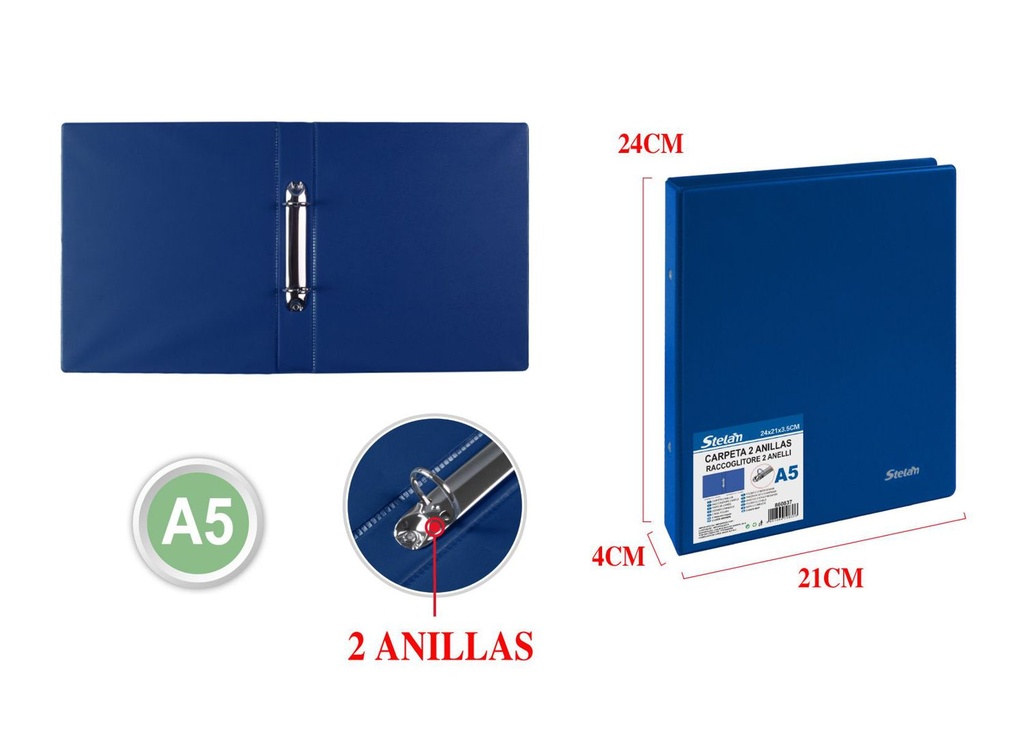 Carpeta 2 anillas A5 para documentos