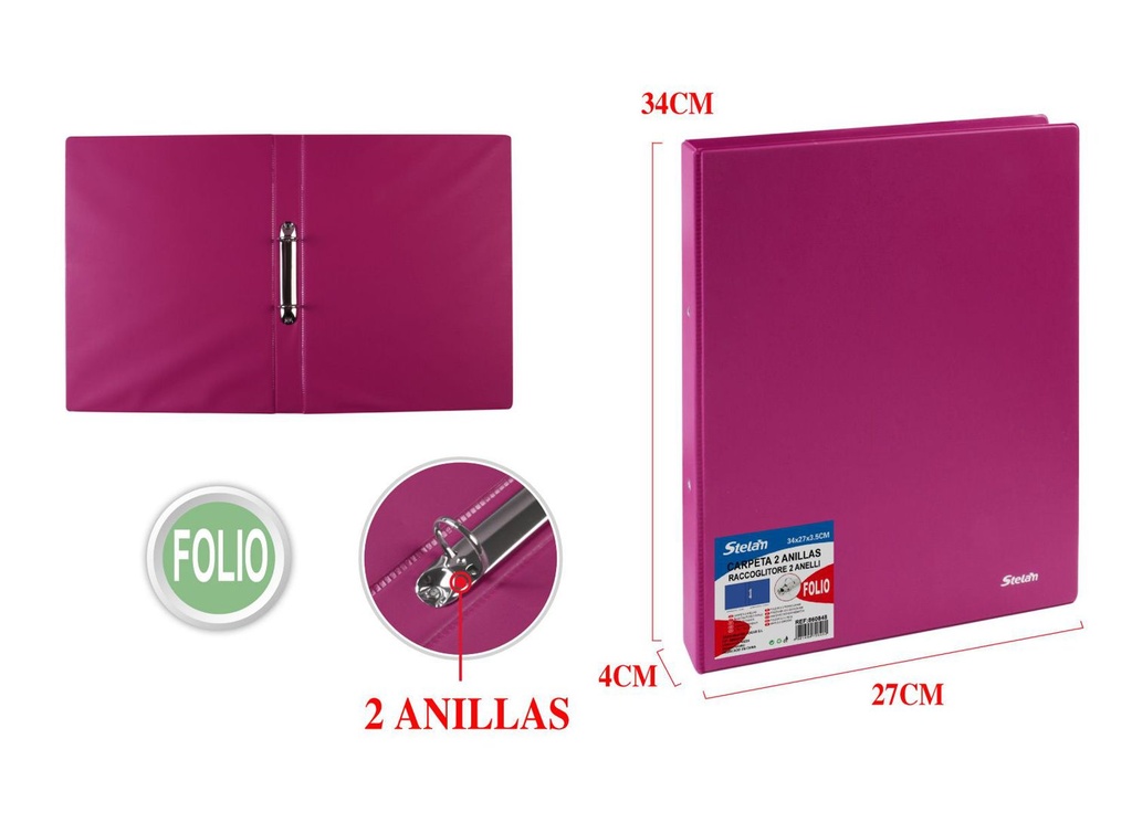 Carpeta de 2 anillas tamaño folio PP 2 agujeros para oficina