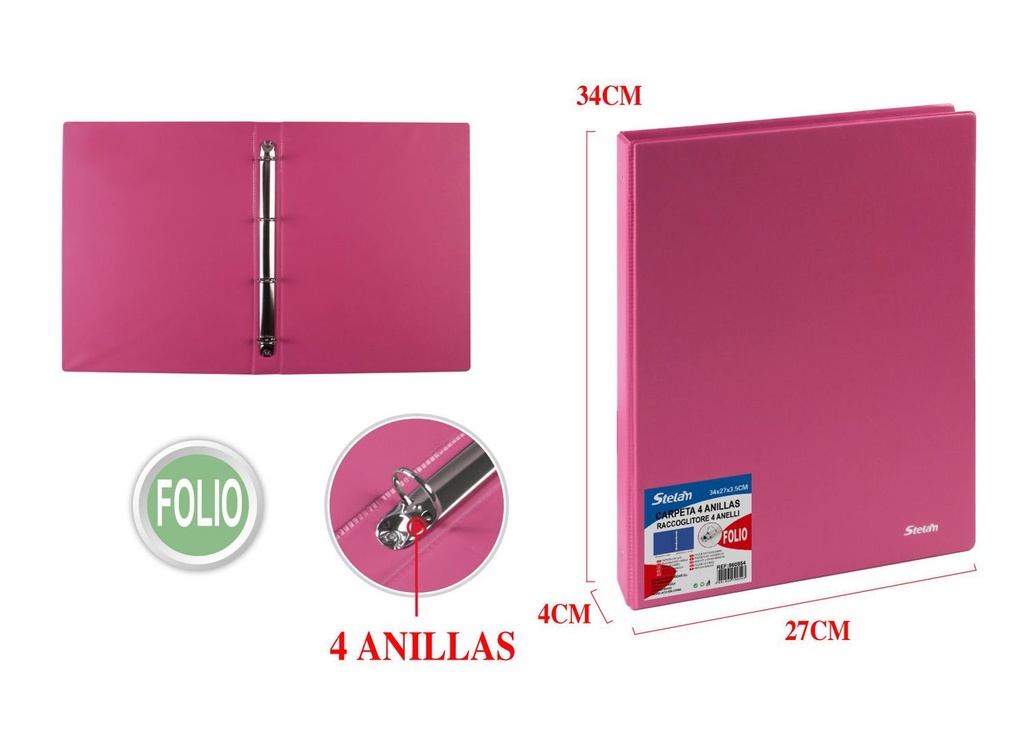 Carpeta de 4 anillas PP Folio para archivadores y organización