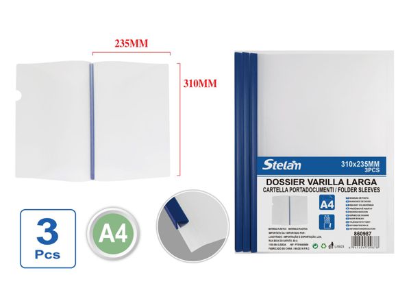 Dossier con varilla larga A4 3pcs para archivos