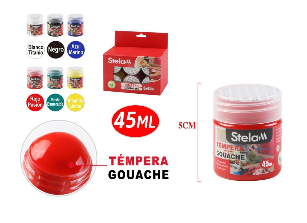 Témpera 45ml 6pcs para pintura