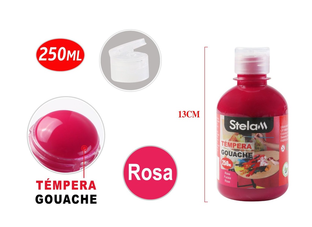 Témpera 250ml rosa para arte