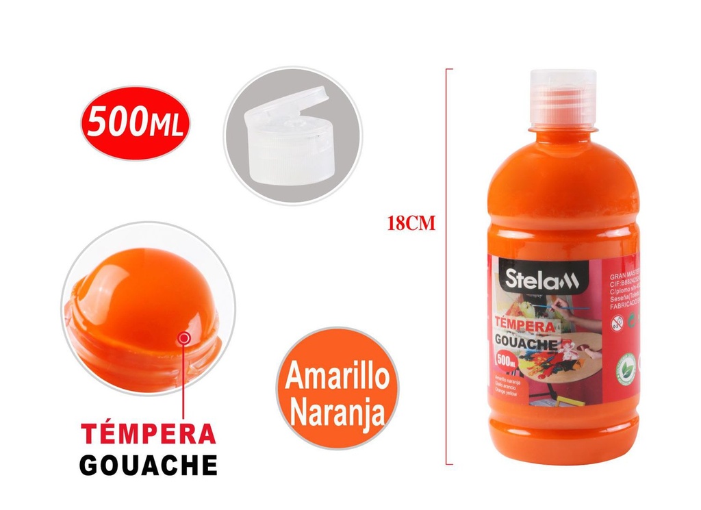 Tempera naranja 500ml para arte