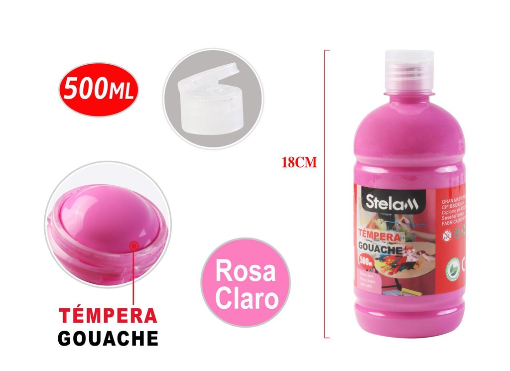 Tempera rosa 500ml para arte