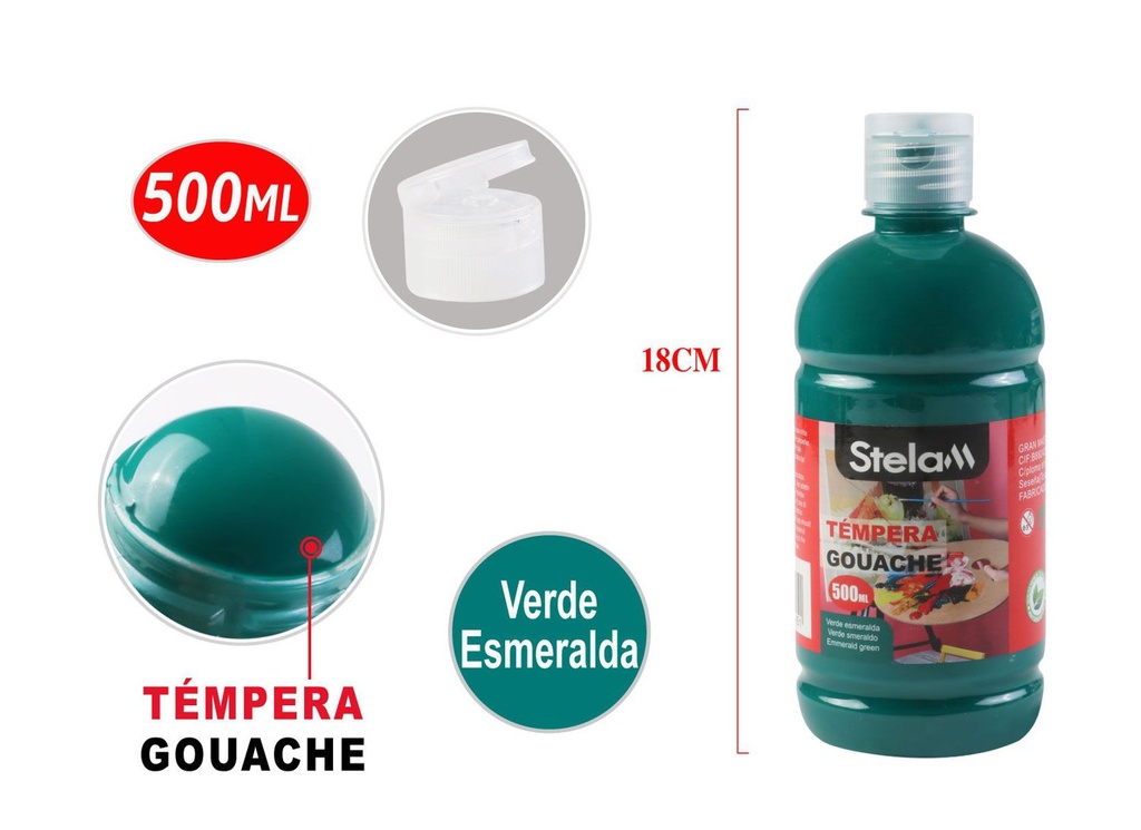 Témpera verde 500ml para arte y manualidades