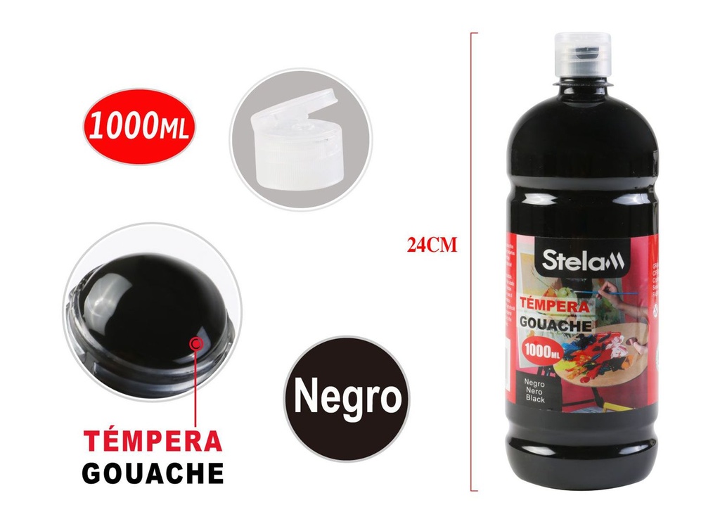 Témpera negra 1000ml para arte y manualidades