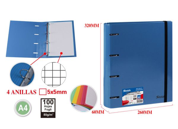 Carpeta 4 anillas con recambio para documentos