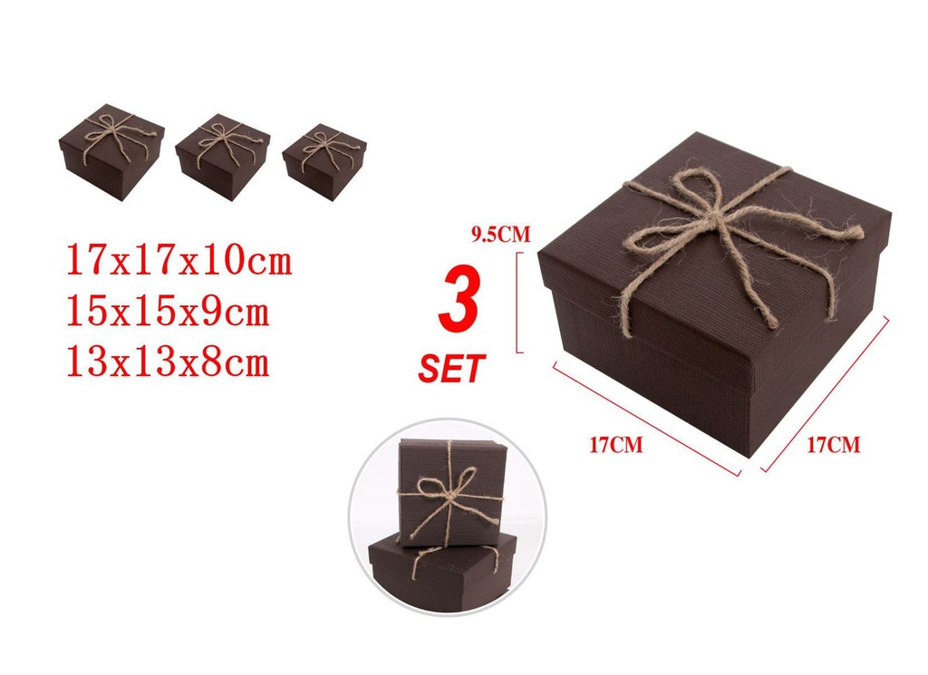 Set de 3 cajas de regalo con cuerda decorativa para fiestas