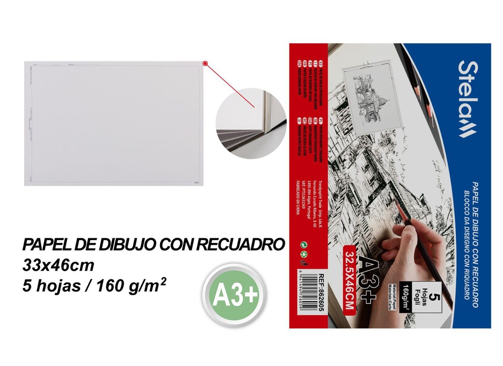 Papel de dibujo con marco A3+ 32.5x46cm 160g para artistas