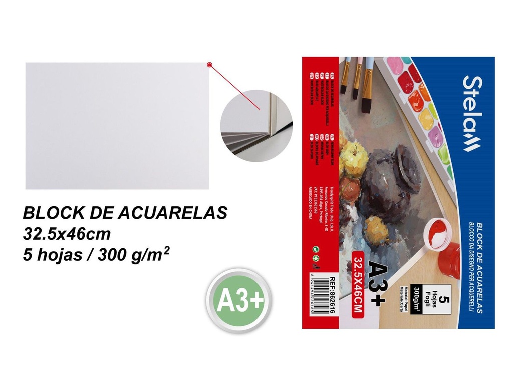 Block de acuarelas A3+ 32.5x46cm 300g para pintura