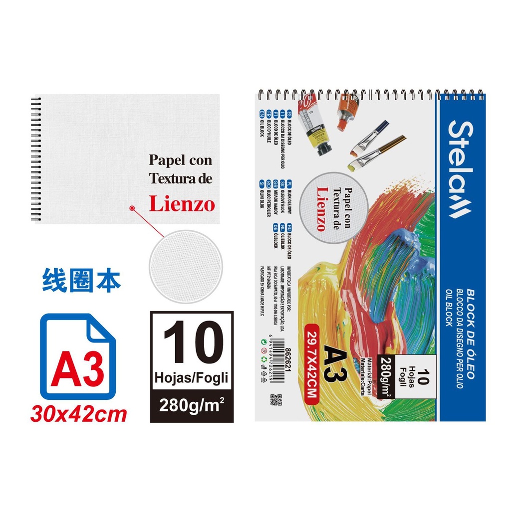 Block de óleo 10 hojas A3 29.7x42cm 280g para pintura