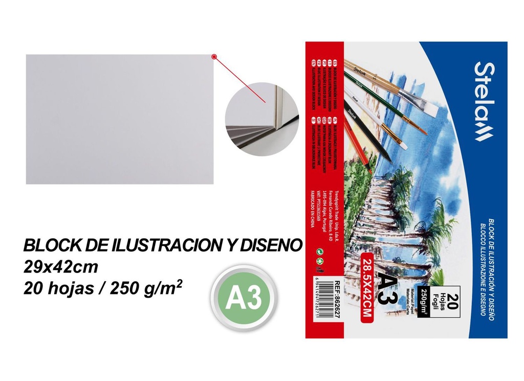 Block de ilustración y diseño 20 hojas A3 28.5x42cm 250g para artistas