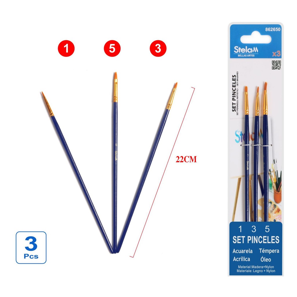 Set de pinceles azules 3pcs para pintura