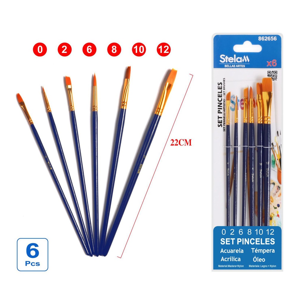 Set de pinceles azules 6pcs para pintura y arte