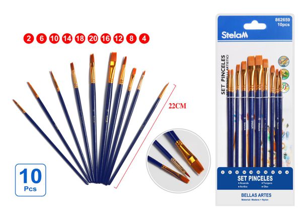 Set de pinceles para pintura 10pcs azul para arte