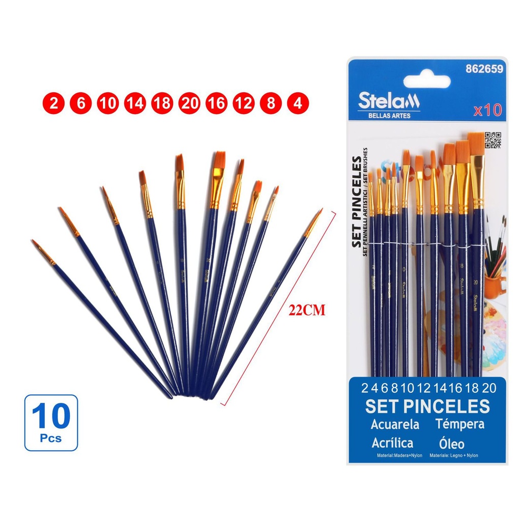 Set de pinceles para pintura 10pcs azul para arte