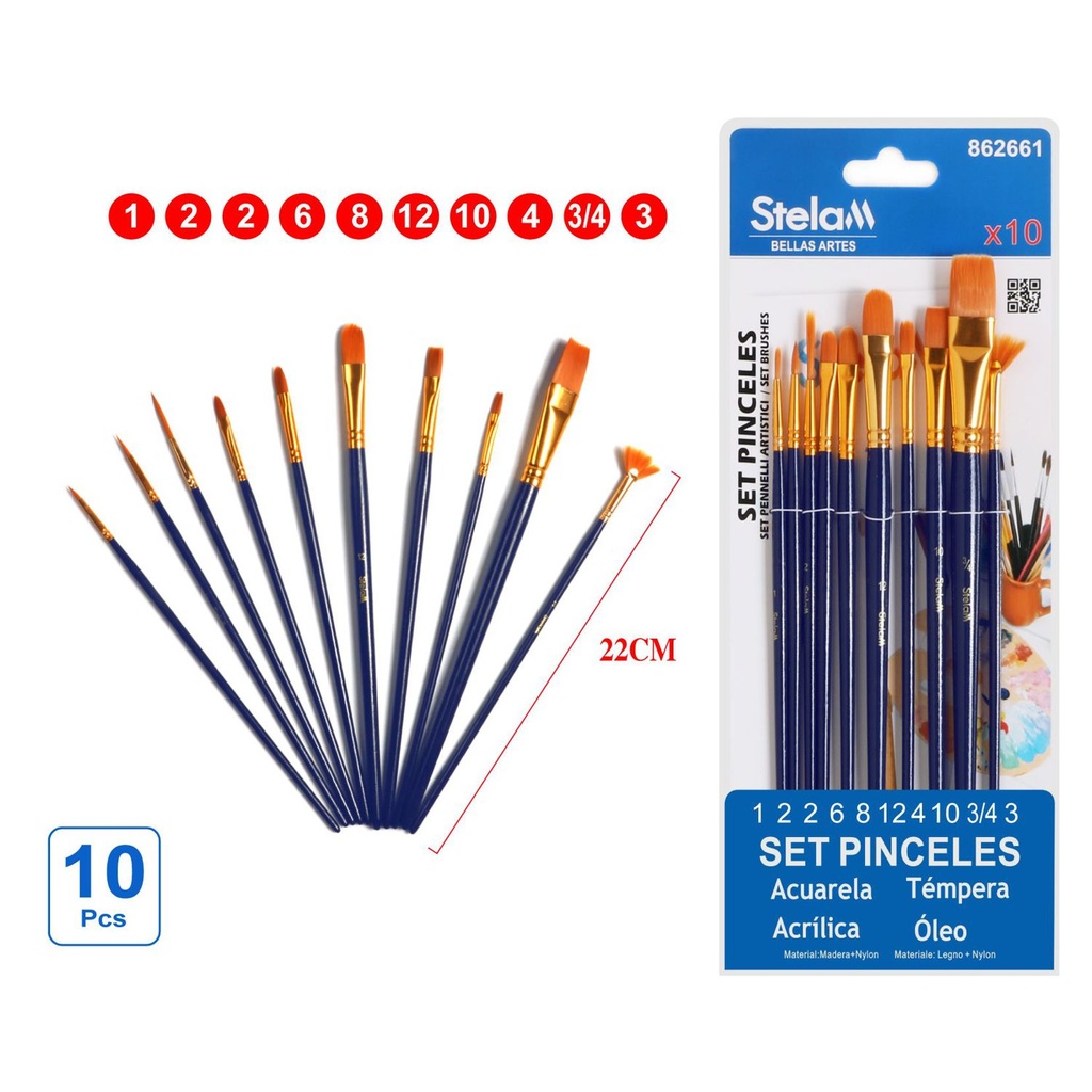 Set de pinceles pintura azul 10pcs