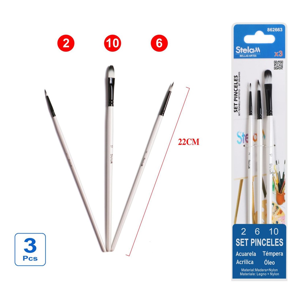 Set de pinceles de pintura blanca 3pcs