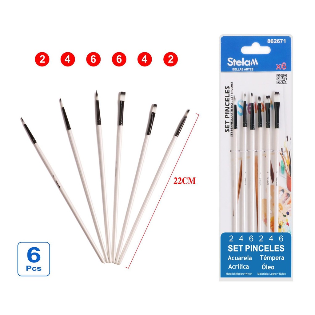 Set de pinceles 6 piezas para pintura artística