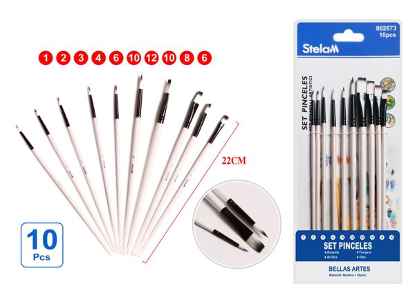 Set de pinceles blancos perlados 10pcs para pintura y arte