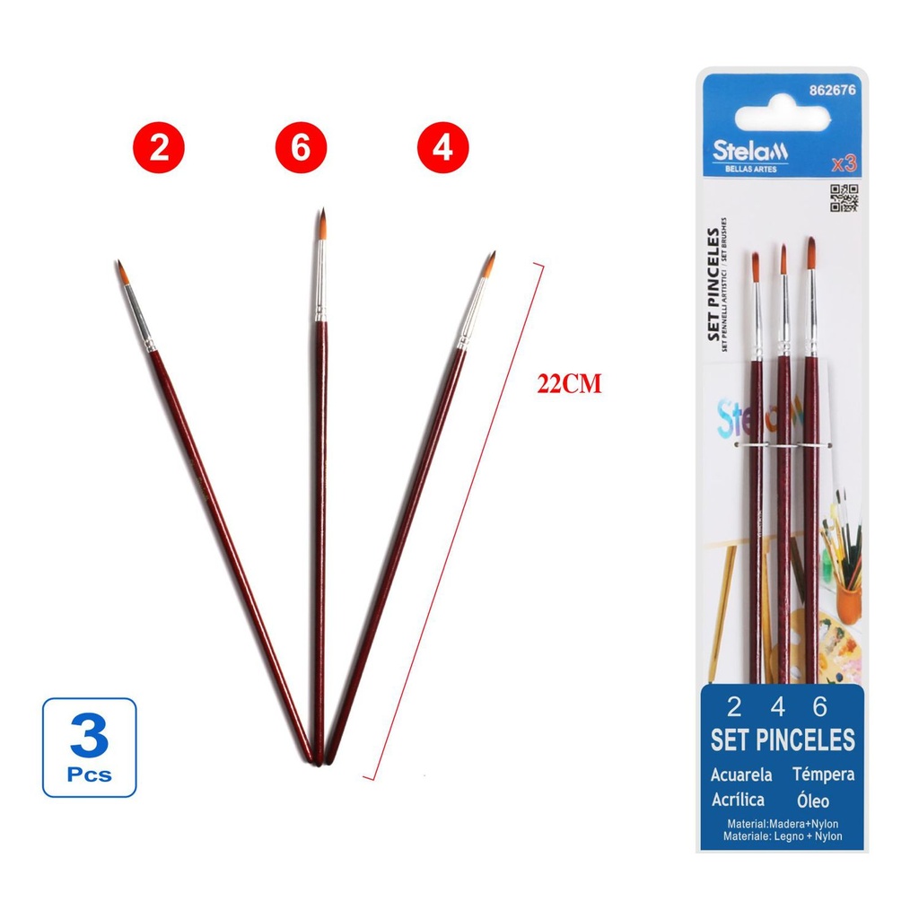 Set de pinceles para pintura 3 piezas para artistas y estudiantes