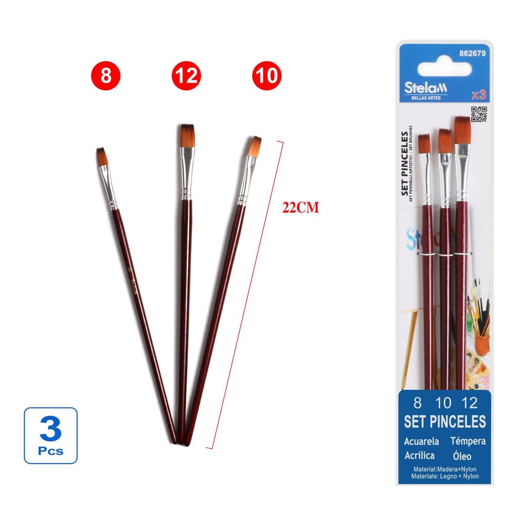 Set de pinceles marrón para pintura 3pcs