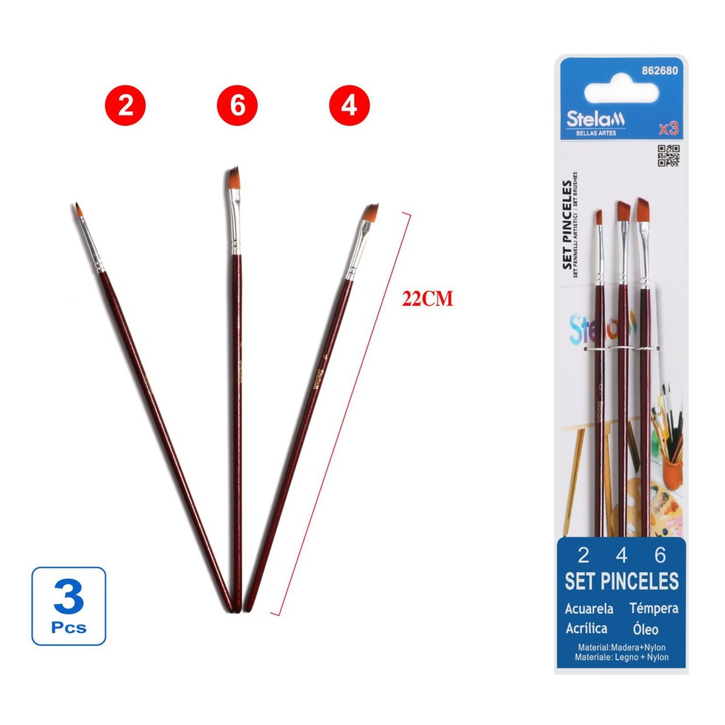 Set de pinceles marrón para pintura 3pcs