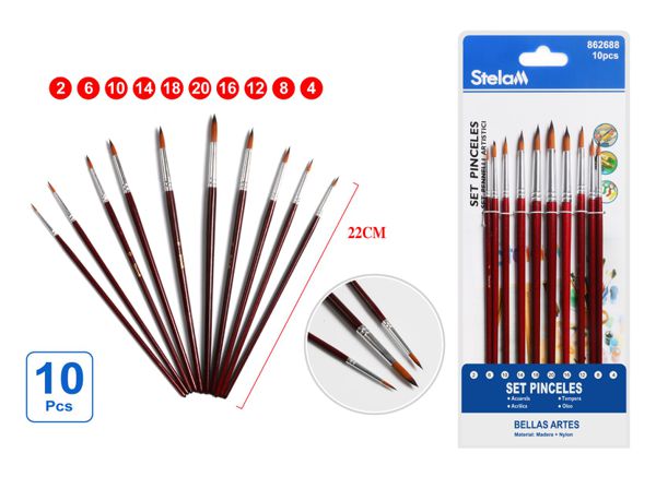 Set de pinceles marrones y rojos para pintura artística 10pcs